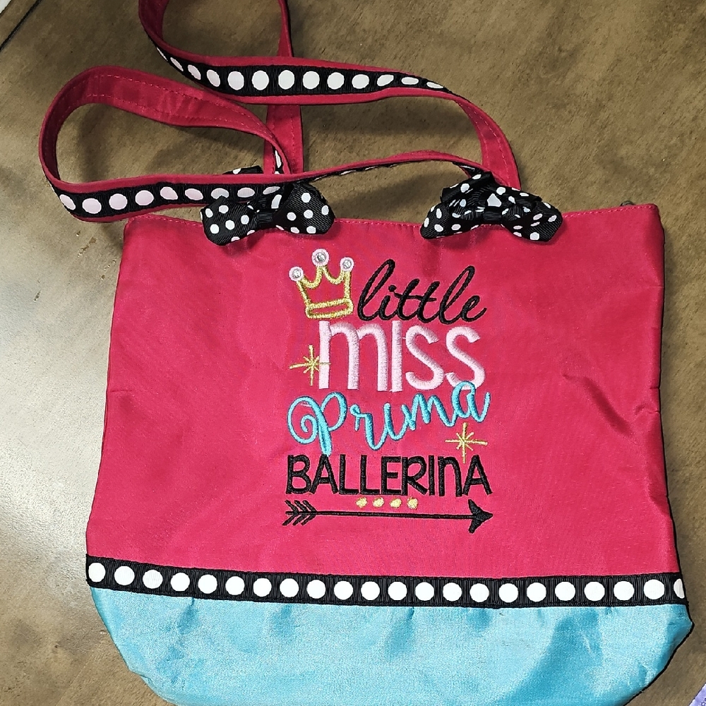 Pink and Blue Tote Bag with Polka Dot Accents And Zipper For Dance Class